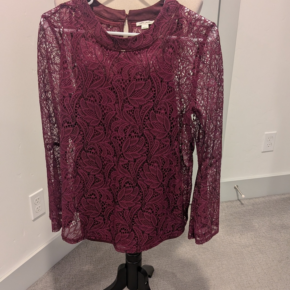 Ultra Pink Lace Long Sleeve Blouse - Burgundy